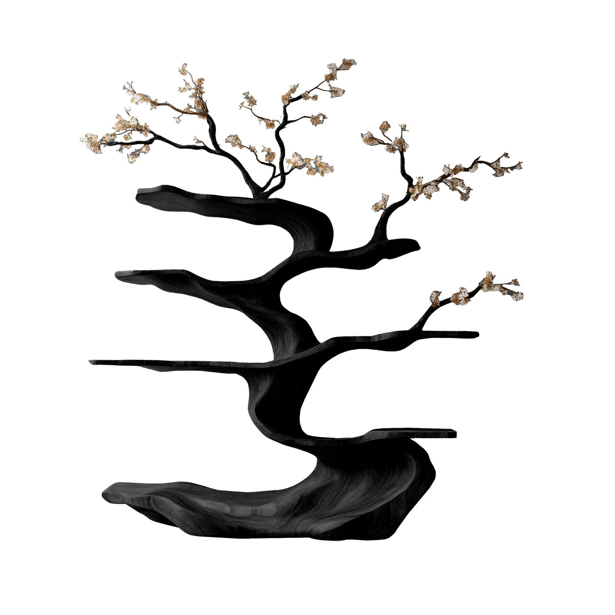 Floraryn Flow Handcrafted Blossom Live Edge Tree Bookshelf Black - Timberustic Tree Bookshelf