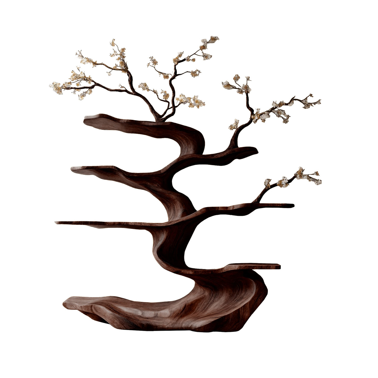 Floraryn Flow Handcrafted Blossom Live Edge Tree Bookshelf Dark Walnut - Timberustic Tree Bookshelf