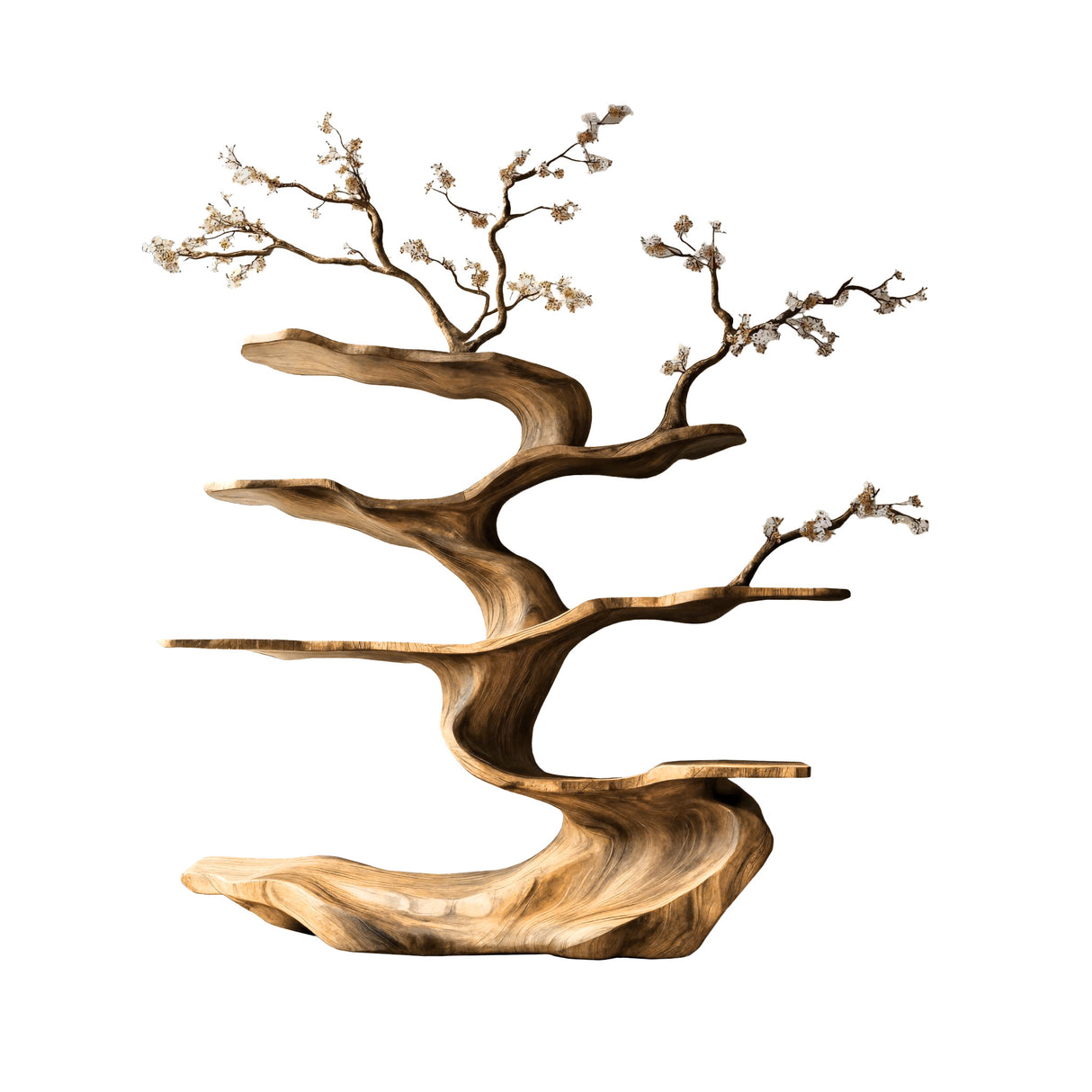 Floraryn Flow Handcrafted Blossom Live Edge Tree Bookshelf Natural Oak - Timberustic Tree Bookshelf