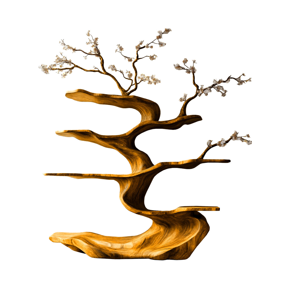 Floraryn Flow Handcrafted Blossom Live Edge Tree Bookshelf Teak - Timberustic Tree Bookshelf