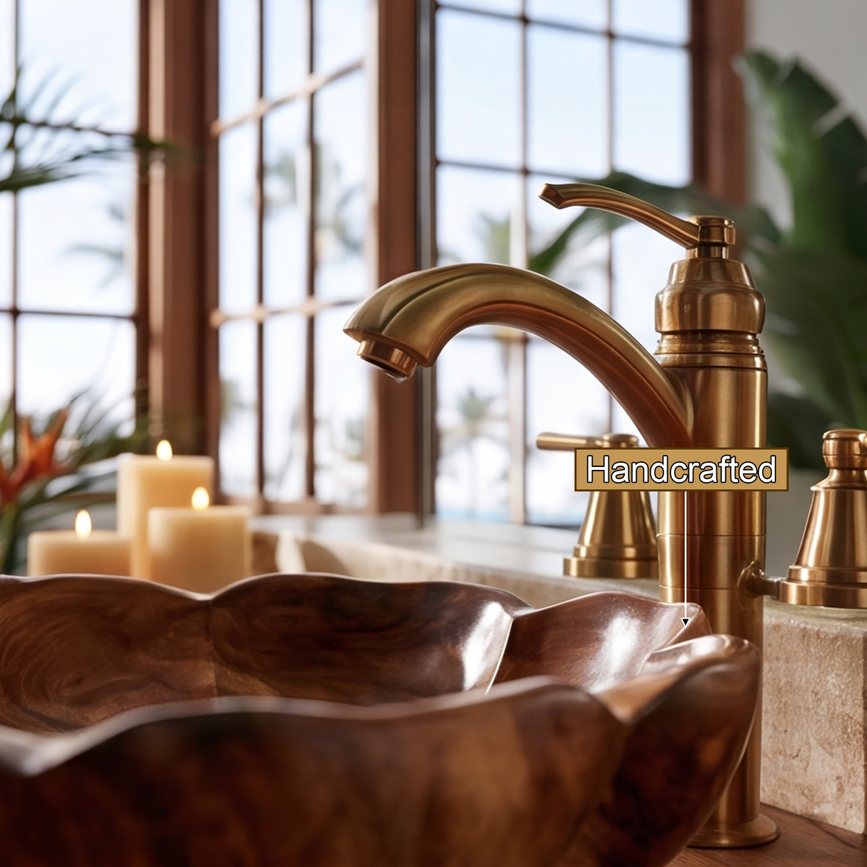 Floravelle Handcrafted Solid Wood Flower Vessel Sink - Timberustic Vessel Sinks