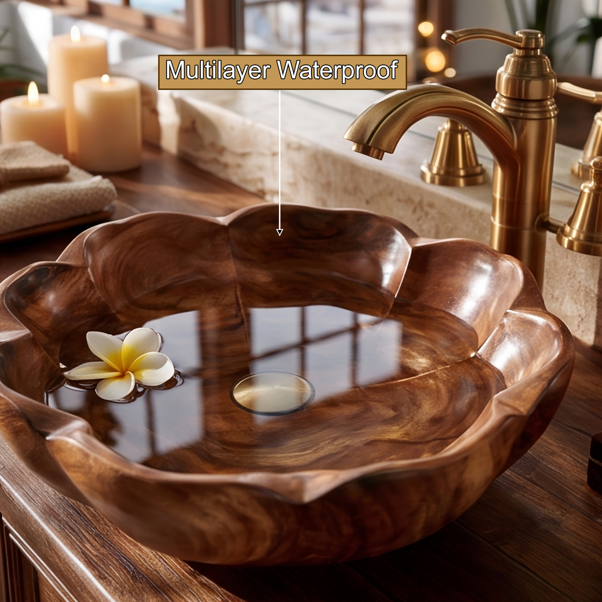 Floravelle Handcrafted Solid Wood Flower Vessel Sink - Timberustic Vessel Sinks