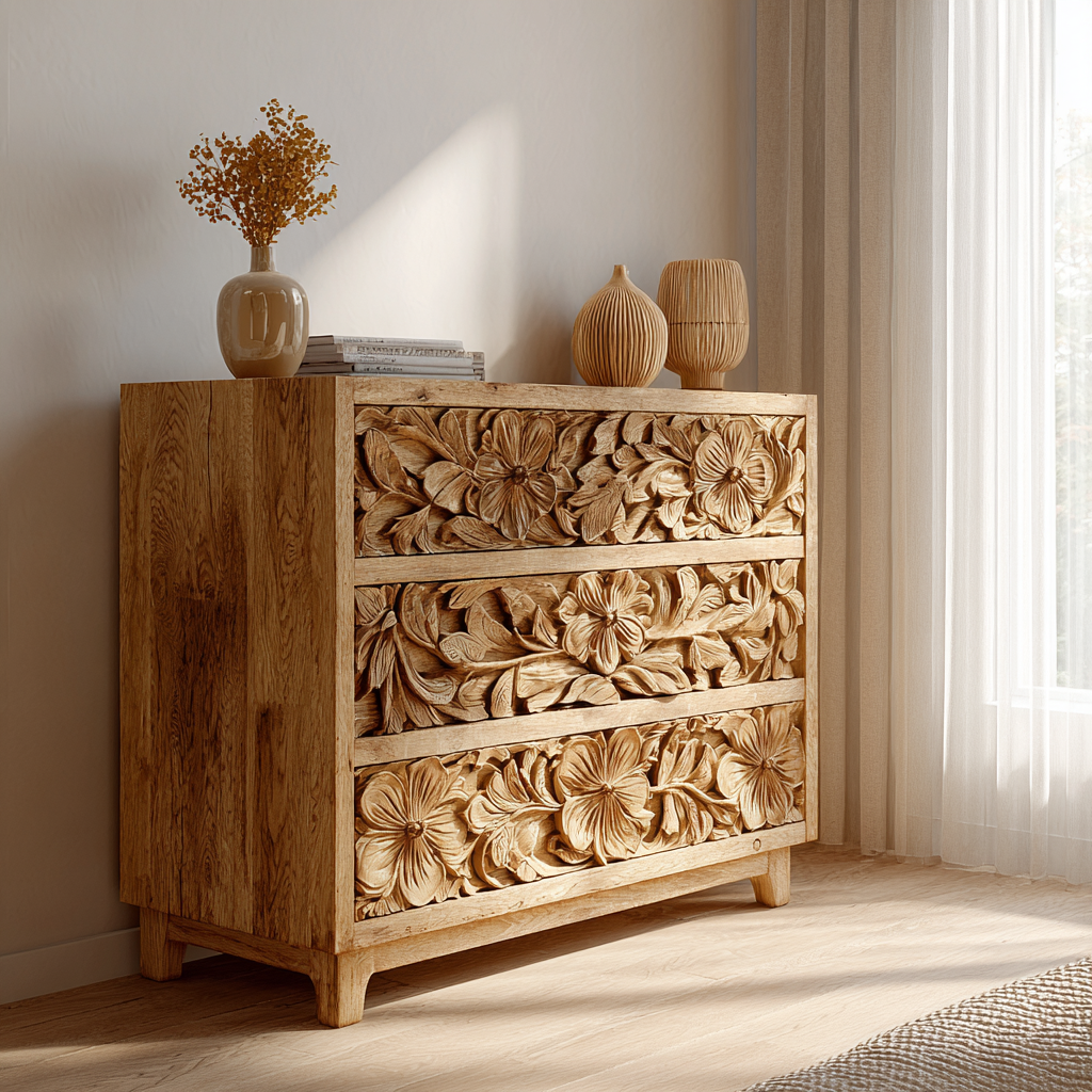 Florayne Hand-Carved Solid Wood Sideboard Cabinet - Timberustic Sideboard Cabinet