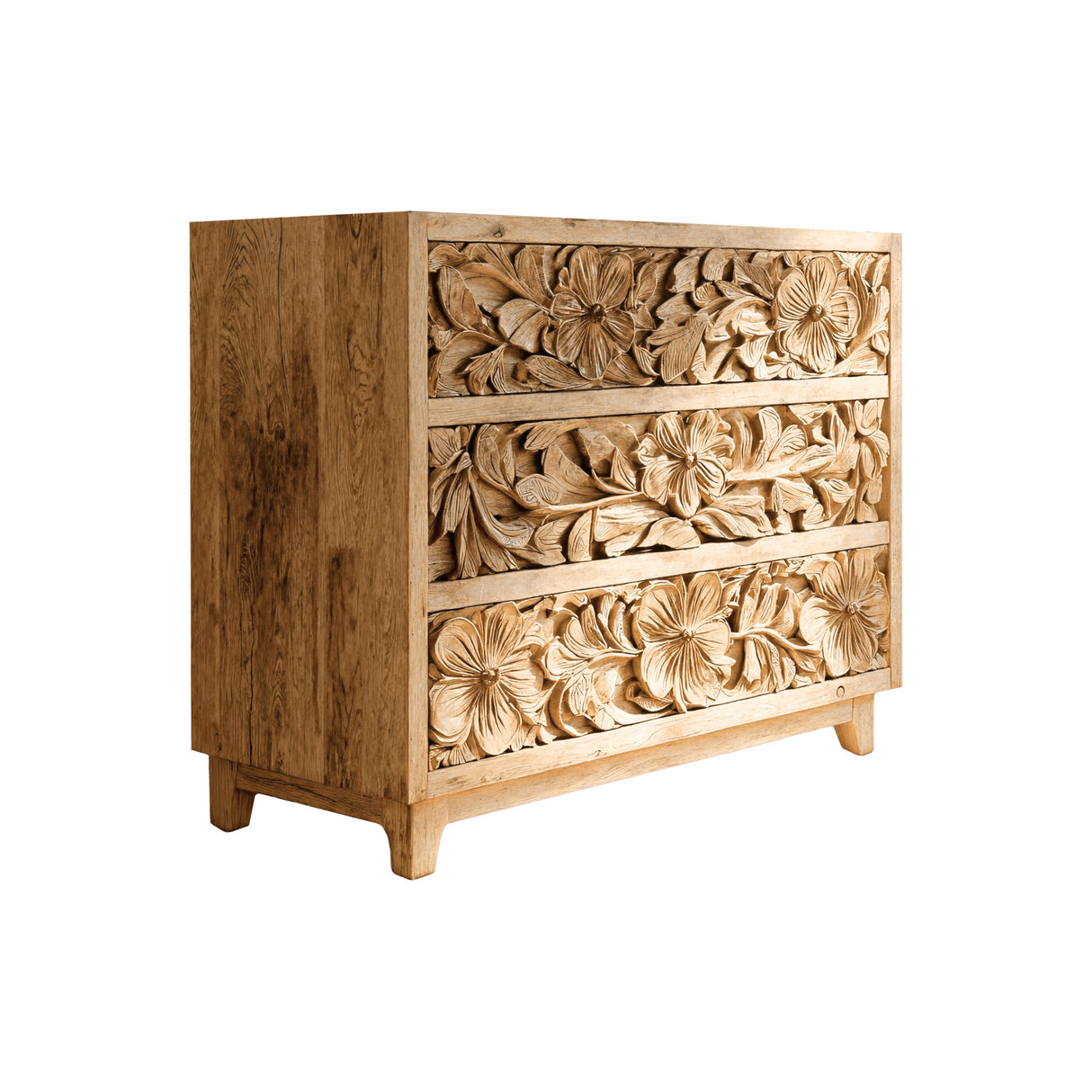 Florayne Hand-Carved Solid Wood Sideboard Cabinet Natural Oak - Timberustic Sideboard Cabinet