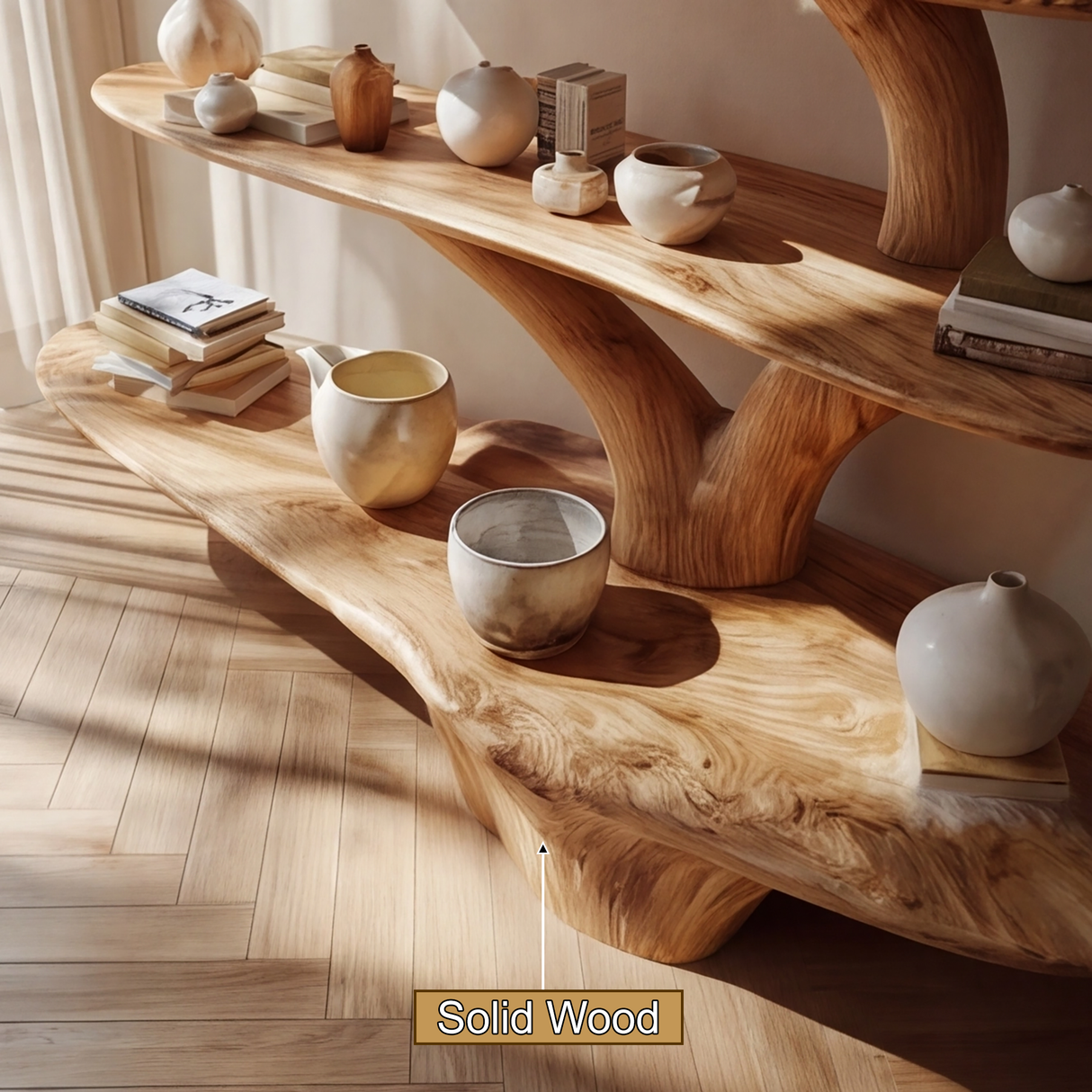 Florentis Sculptural Live Edge Solid Wood Tree Bookshelf - Timberustic Tree Bookshelf