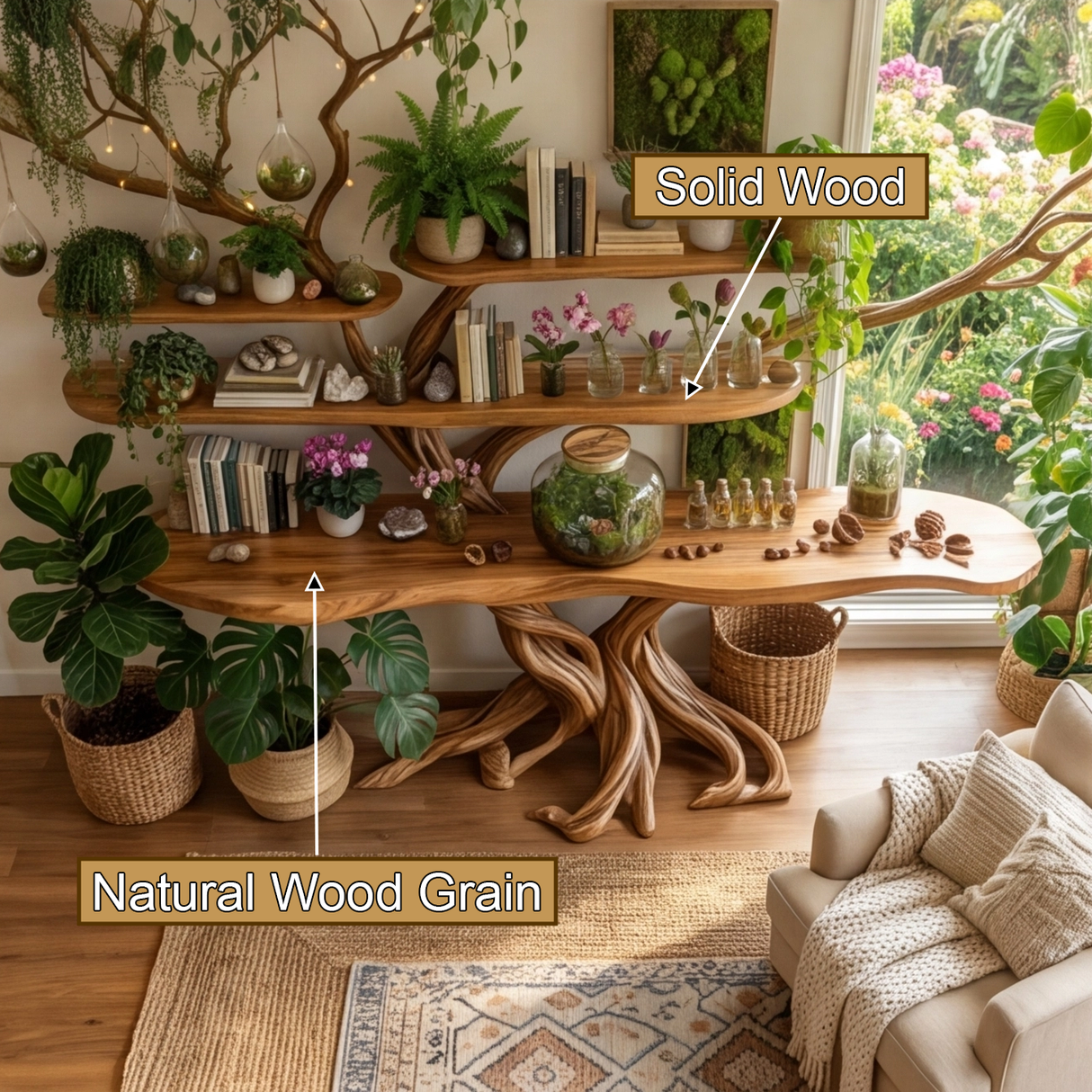 Florien Sculpted Solid Wood Console Table with Shelves - Timberustic Console Table with Shelves