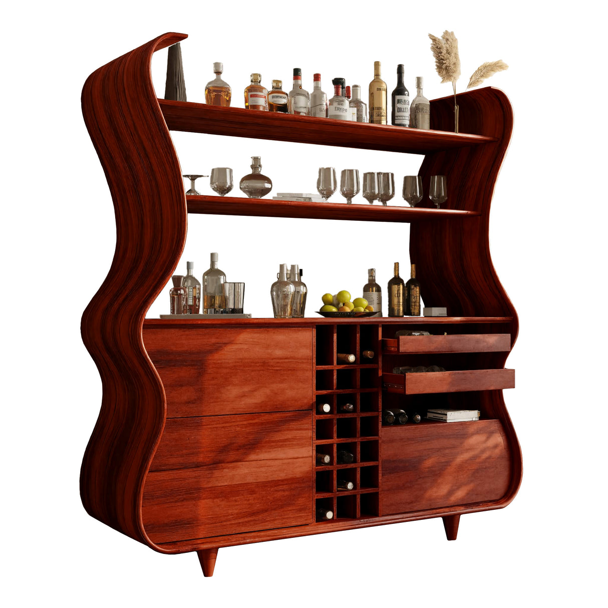 Flowcrest Sculpted Solid Wood Bar Cabinet Mahogany - Timberustic Bar Cabinet