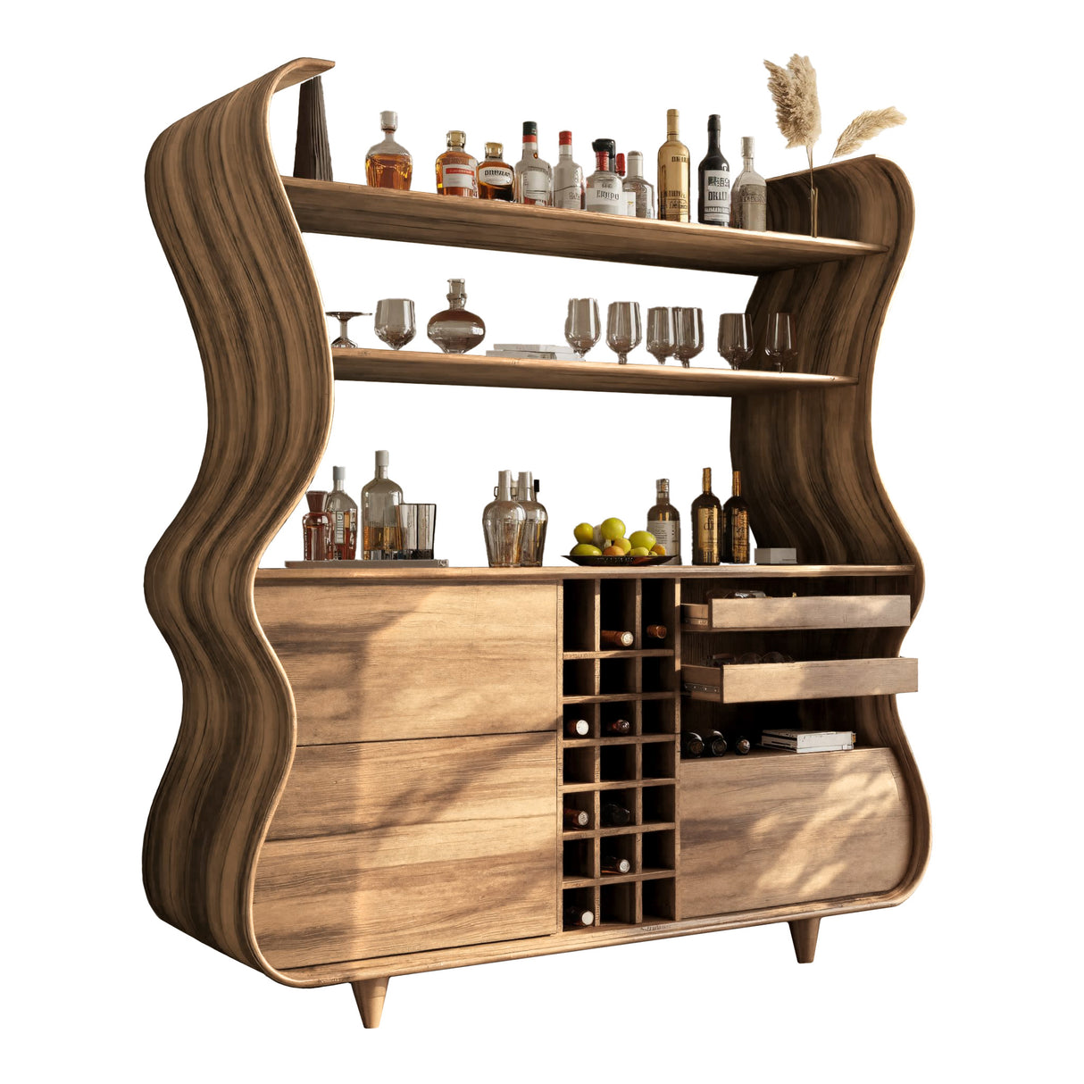 Flowcrest Sculpted Solid Wood Bar Cabinet Natural Oak - Timberustic Bar Cabinet