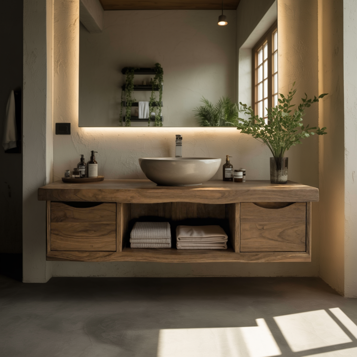 Flowline Solid Wood Floating Bathroom Vanity With Drawers