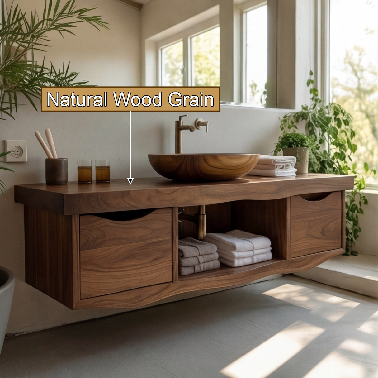 Flowline Solid Wood Floating Bathroom Vanity With Drawers - Timberustic Floating Bathroom Vanity With Drawers