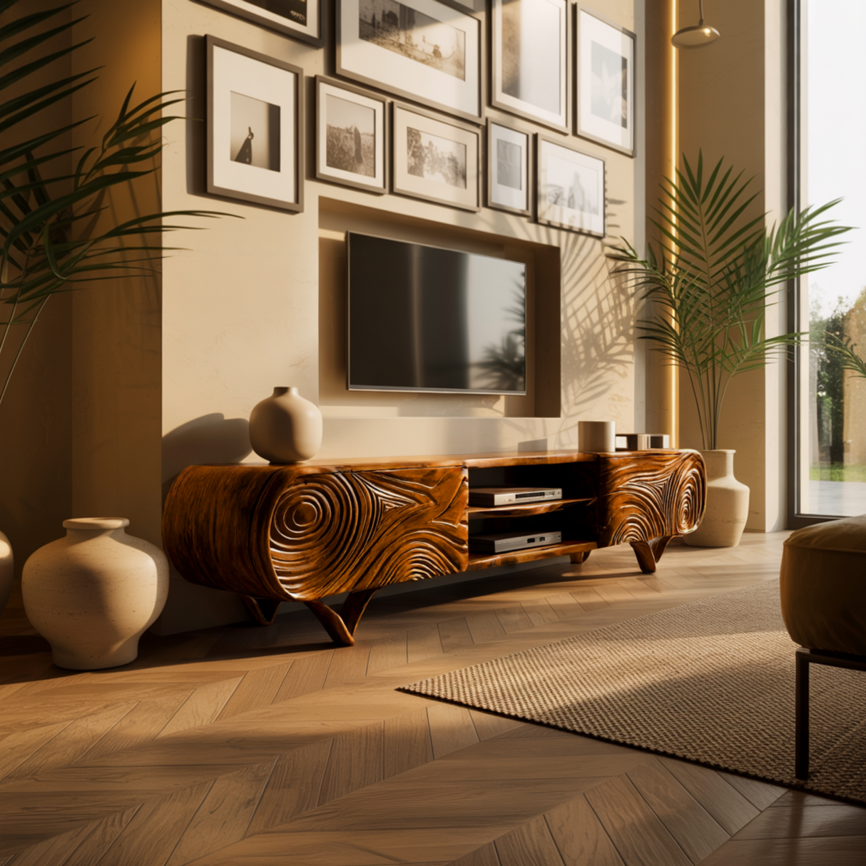 Graincrest Carved Wood Grain TV Cabinet