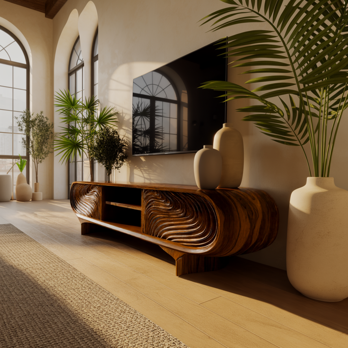 Graincrest Waveflow Carved Wood Grain TV Cabinet