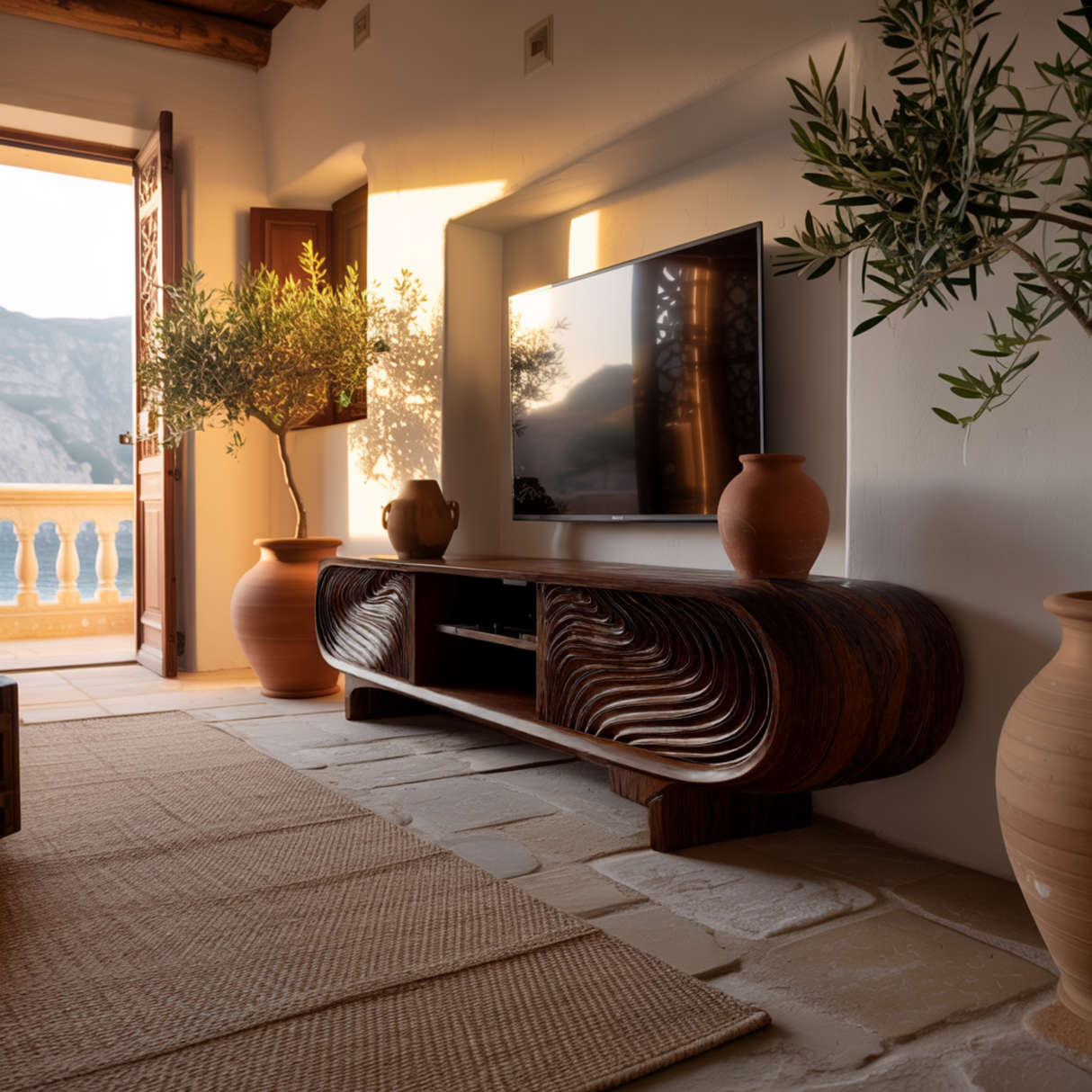 Graincrest Waveflow Carved Wood Grain TV Cabinet