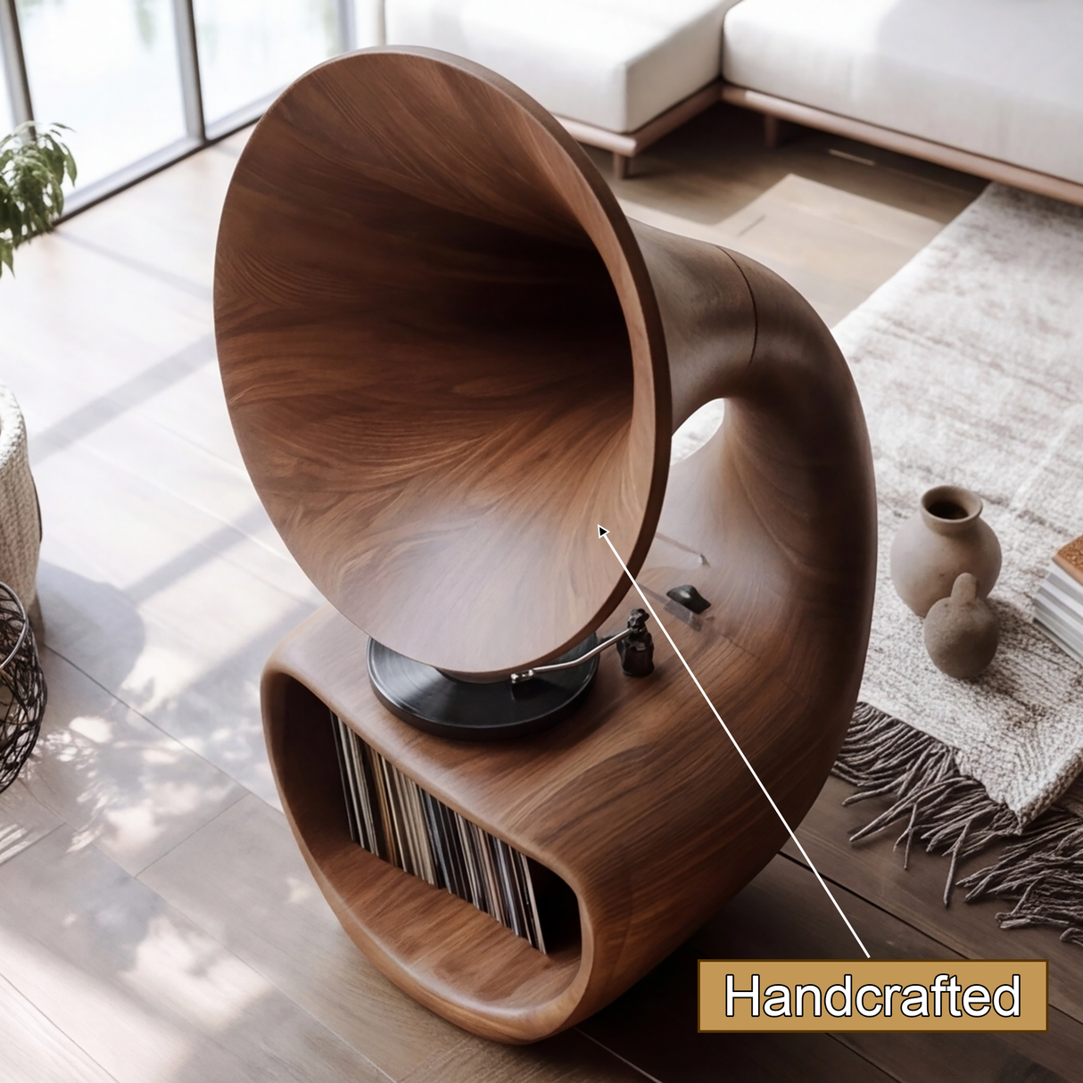 Gramora Sculpted Solid Wood Record Player Stand
