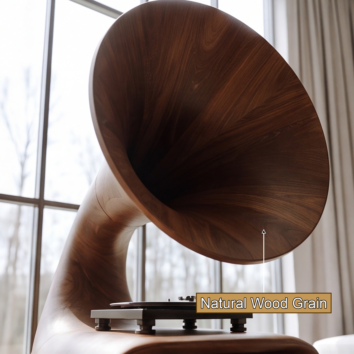 Gramora Sculpted Solid Wood Record Player Stand - Timberustic Record Player Stand With Storage