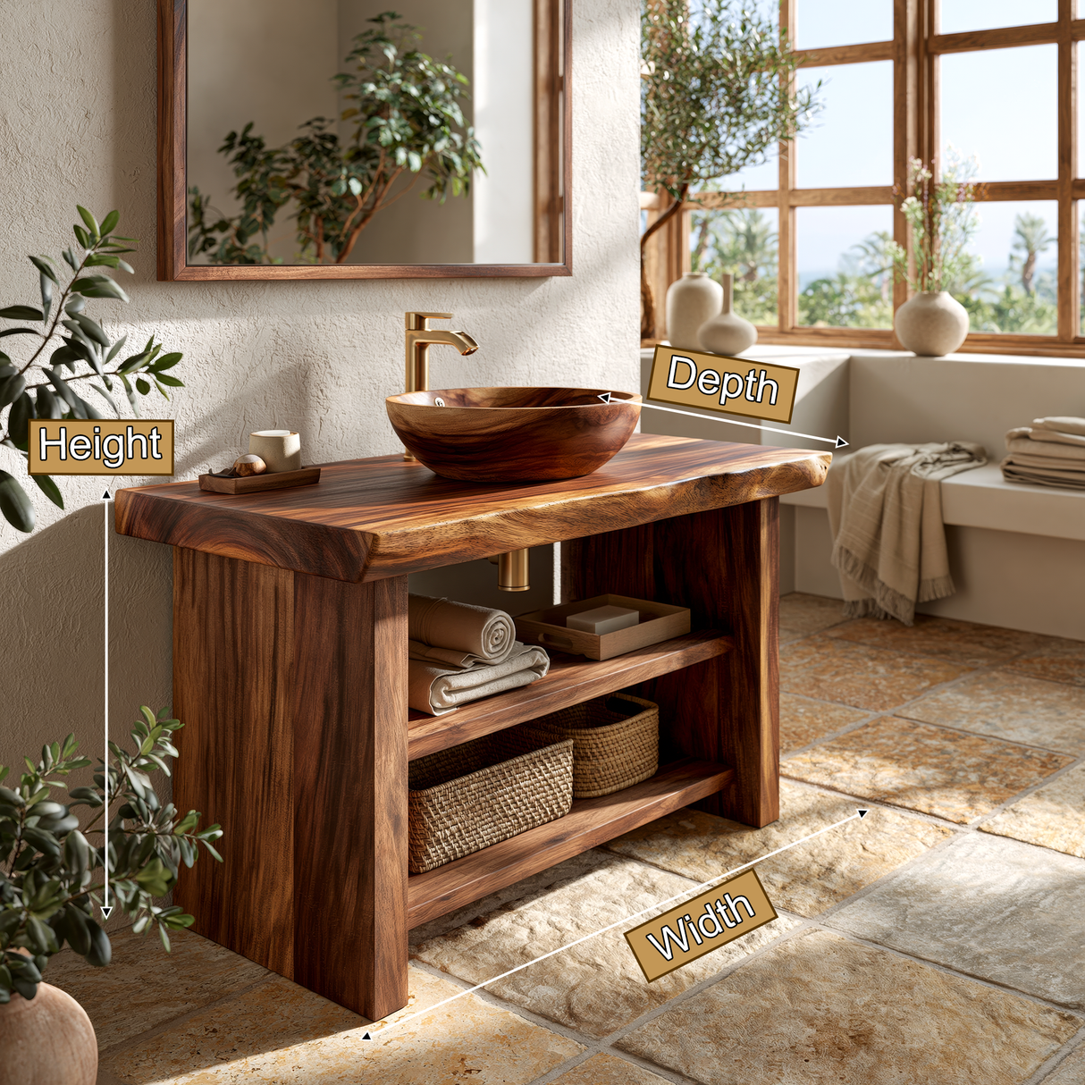Hawthorne Solid Wood Freestanding Bathroom Vanity with Open Storage