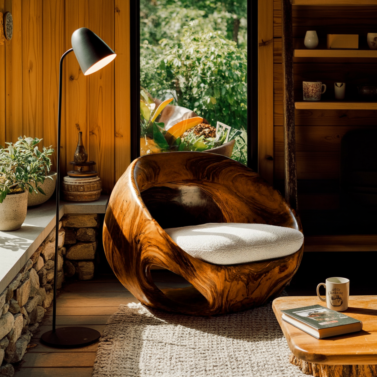 Heliora Ring Sculpted Solid Wood Lounge Chair - Timberustic Lounge Chair