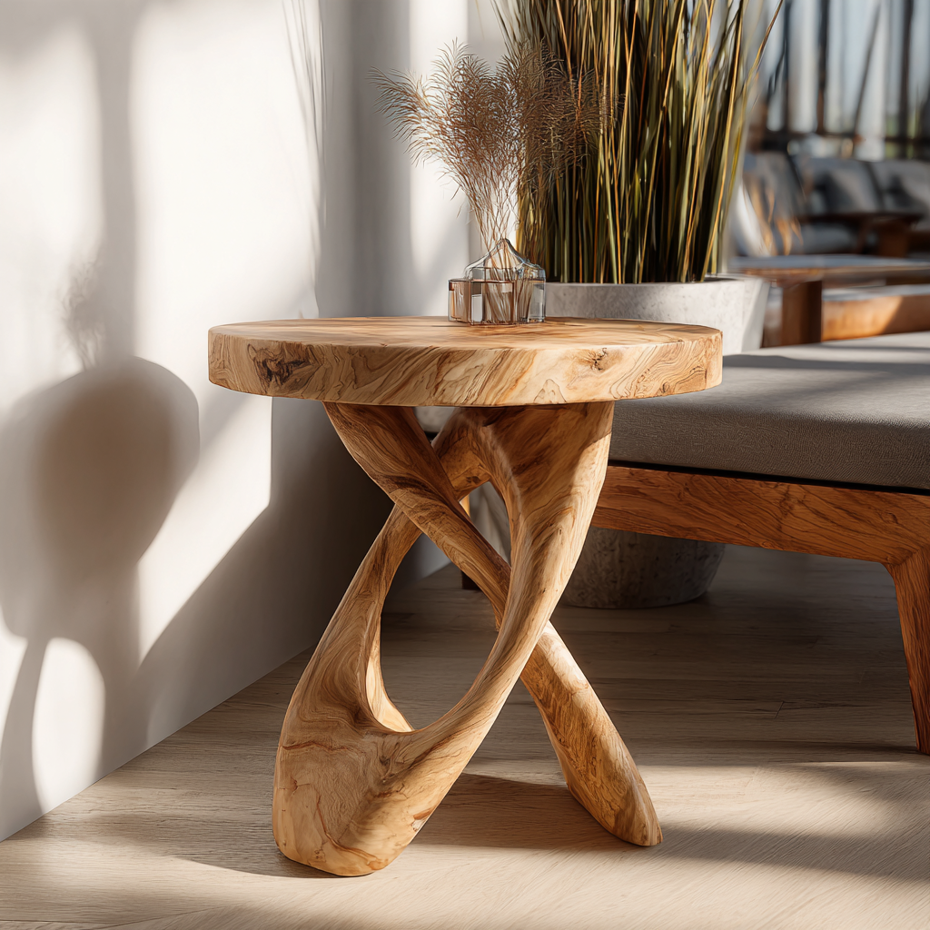 Helixcrest Sculpted Solid Wood Side Table - Timberustic Side Table