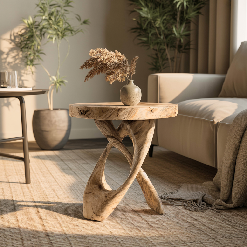 Helixcrest Sculpted Solid Wood Side Table - Timberustic Side Table