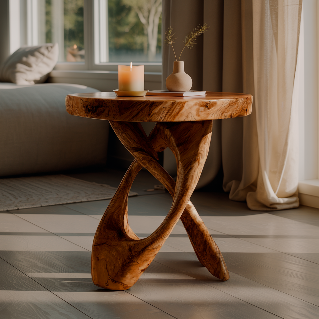 Helixcrest Sculpted Solid Wood Side Table - Timberustic Side Table