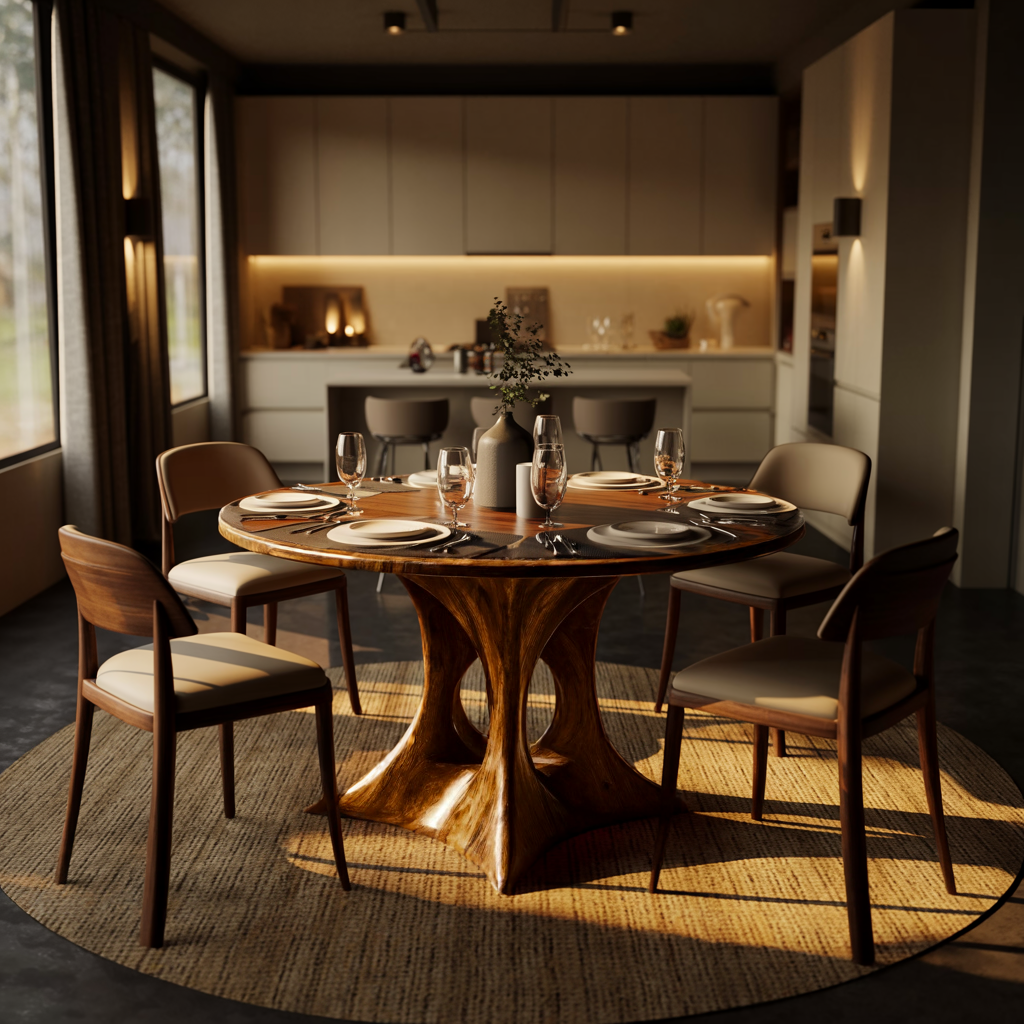 Hollowcrest Sculpted Solid Wood Round Dining Table