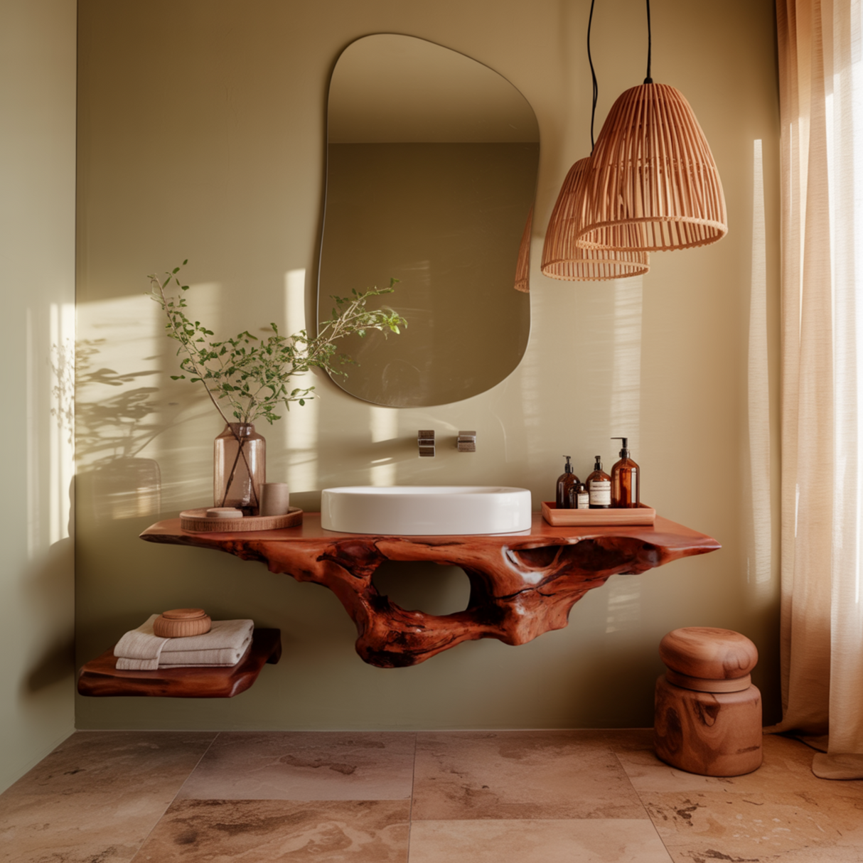 Hollowform Solid Wood Floating Bathroom Vanity