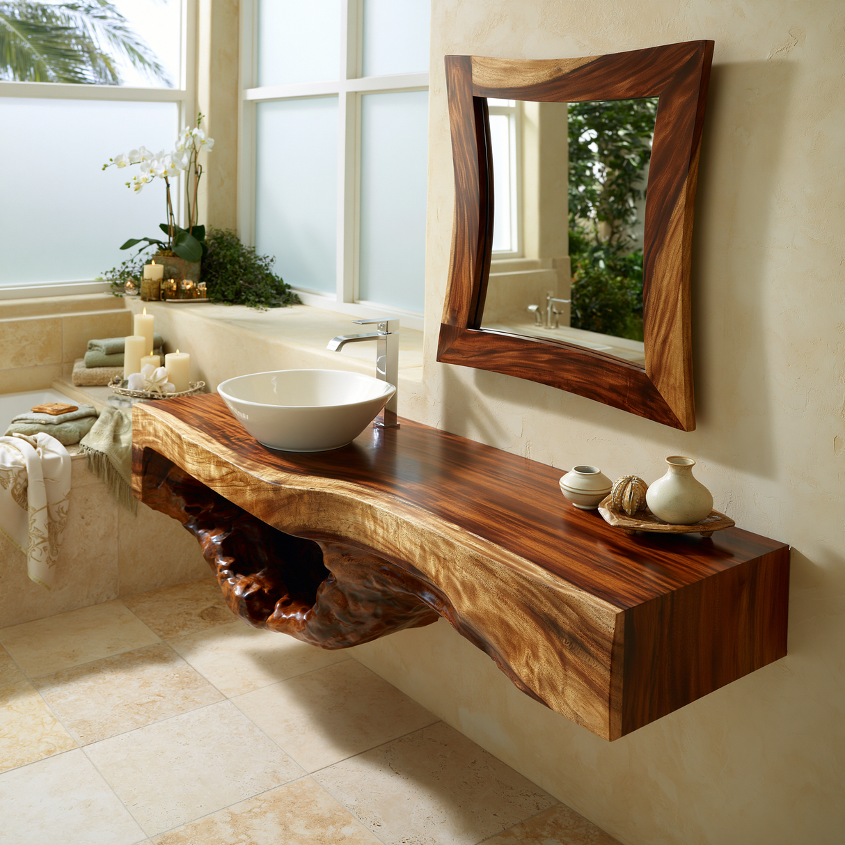 Ironbark Live Edge Solid Wood Floating Bathroom Vanity with Open Storage
