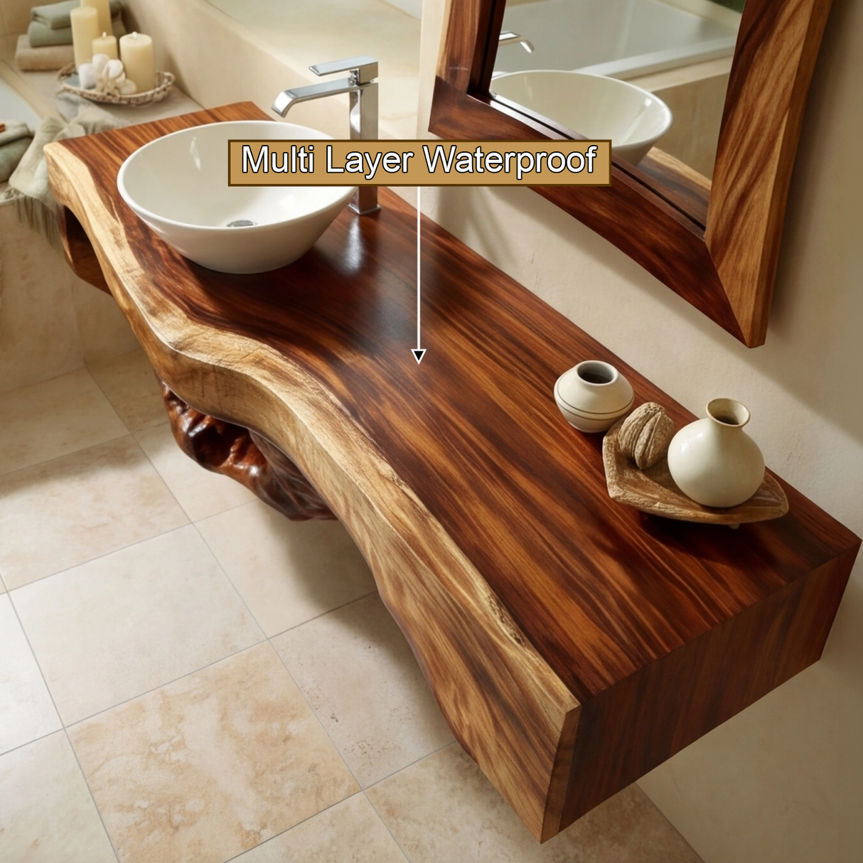 Ironbark Live Edge Solid Wood Floating Bathroom Vanity with Open Storage