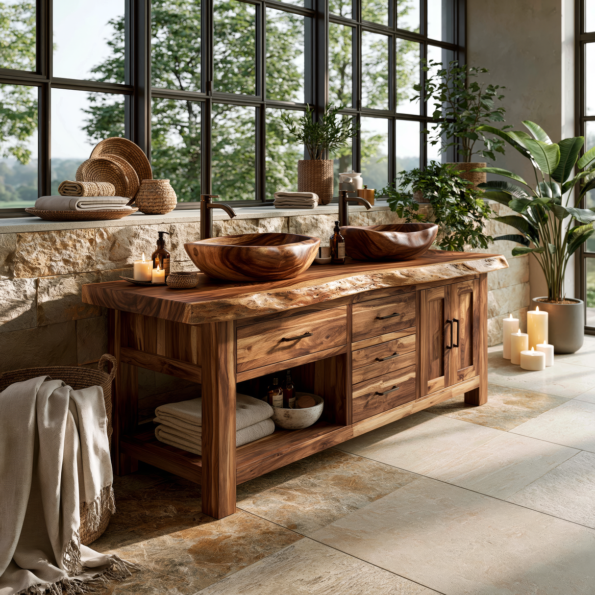 Ironwood Crest Live Edge Solid Wood Freestanding Bathroom Vanity With Cabinet