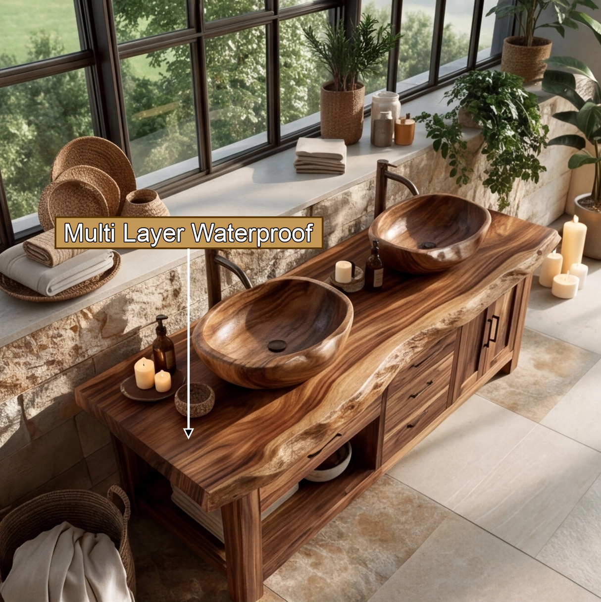 Ironwood Crest Live Edge Solid Wood Freestanding Bathroom Vanity With Cabinet