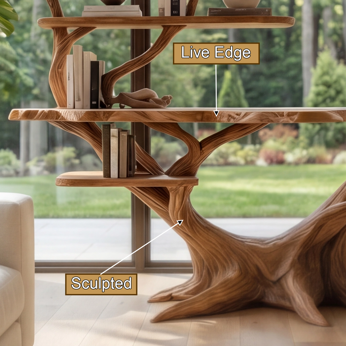 Kaelith Rootform Solid Wood Console Table with Shelves - Timberustic Console Table with Shelves