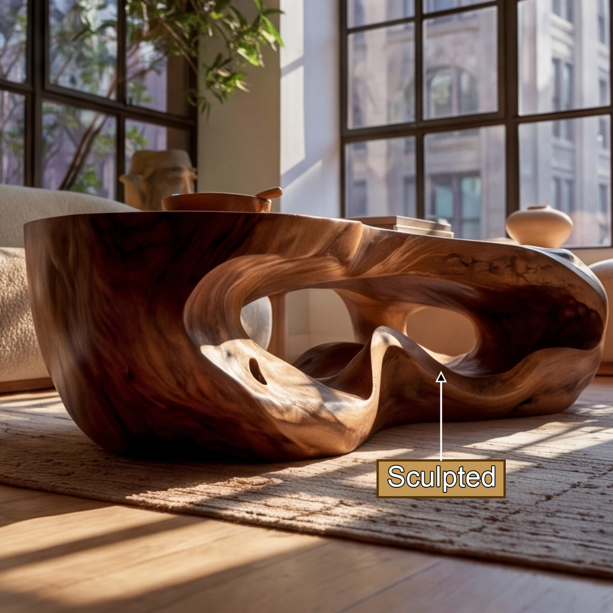 Kaelith Sculpted Solid Wood Coffee Table - TimbeRustic Coffee Table