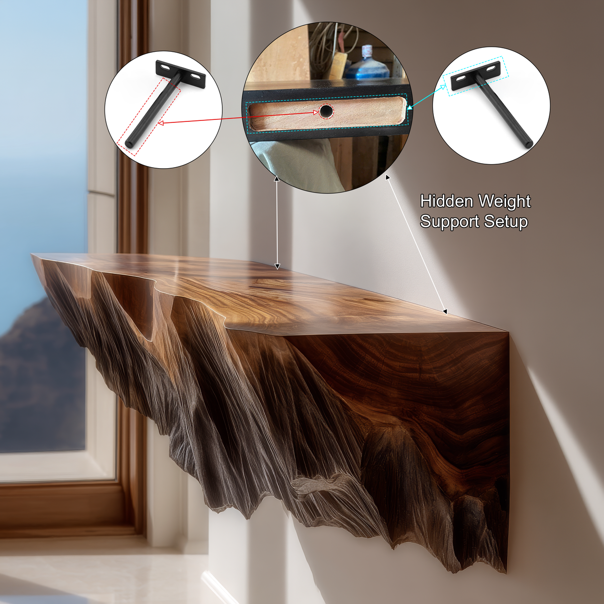 Kaelor Sculpted Solid Wood Mountain Floating Shelf - Timberustic Floating Shelf