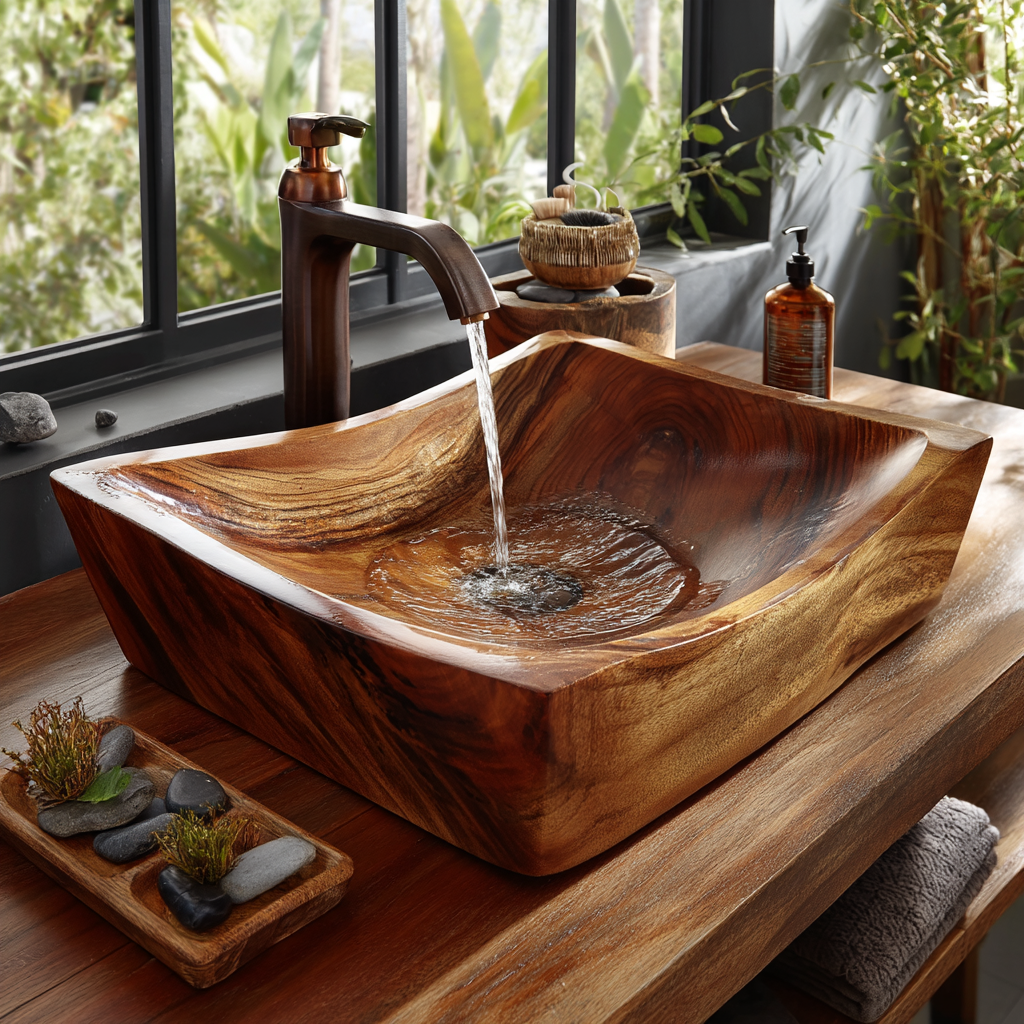 Kaelric Sculpted Solid Wood Vessel Sink - Timberustic Vessel Sinks