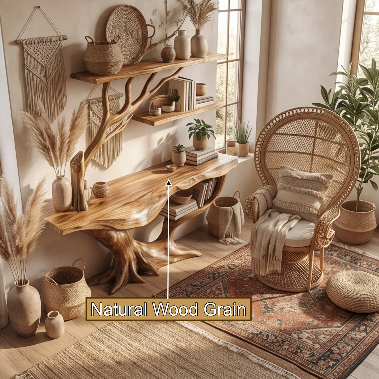 Kaelun Sculpted Solid Wood Console Table with Shelves - Timberustic Console Table with Shelves