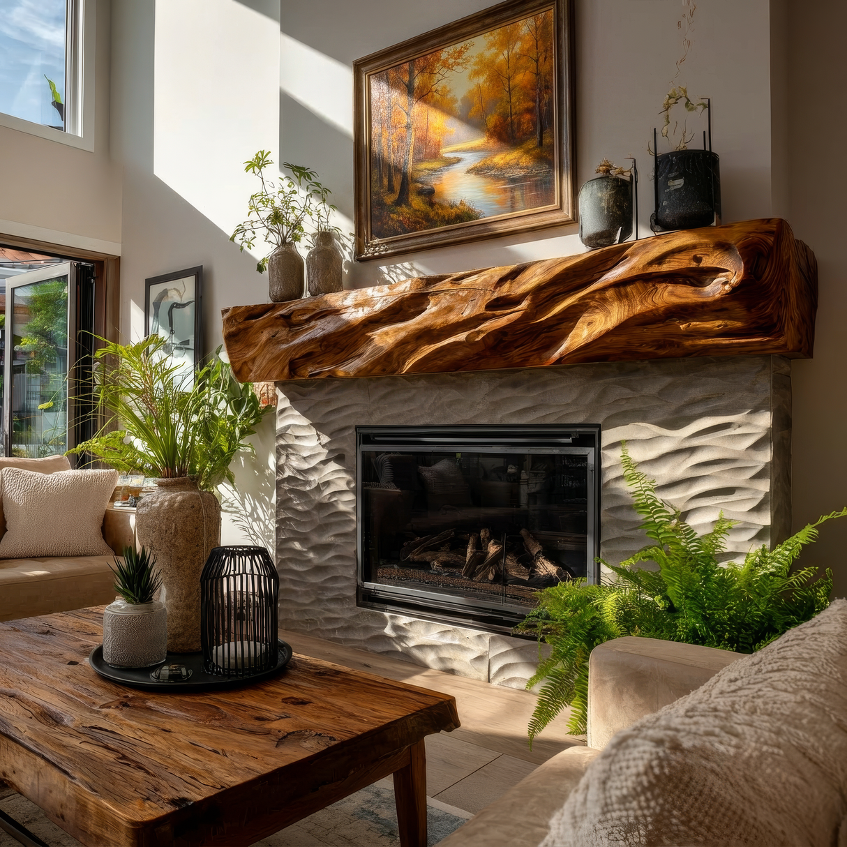 Kaelvorn Handcrafted Solid Wood Fireplace Mantel Shelf - Timberustic Fireplace Mantel Shelf