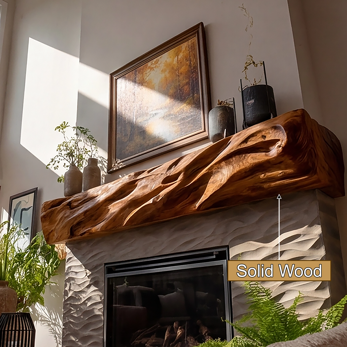 Kaelvorn Handcrafted Solid Wood Fireplace Mantel Shelf - Timberustic Fireplace Mantel Shelf