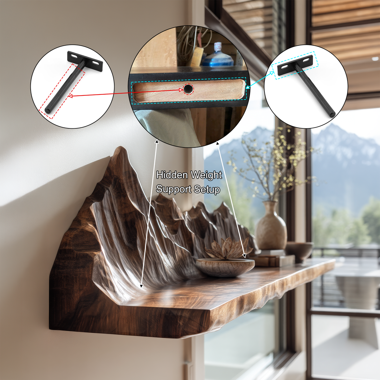 Kaelvorn Live Edge Solid Wood Mountain Floating Shelf SPA254893 - Timberustic Floating Shelf