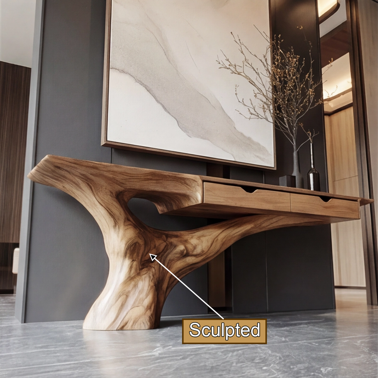 Kaelvorn Solid Wood Sculpted Console Table - Timberustic Console Table