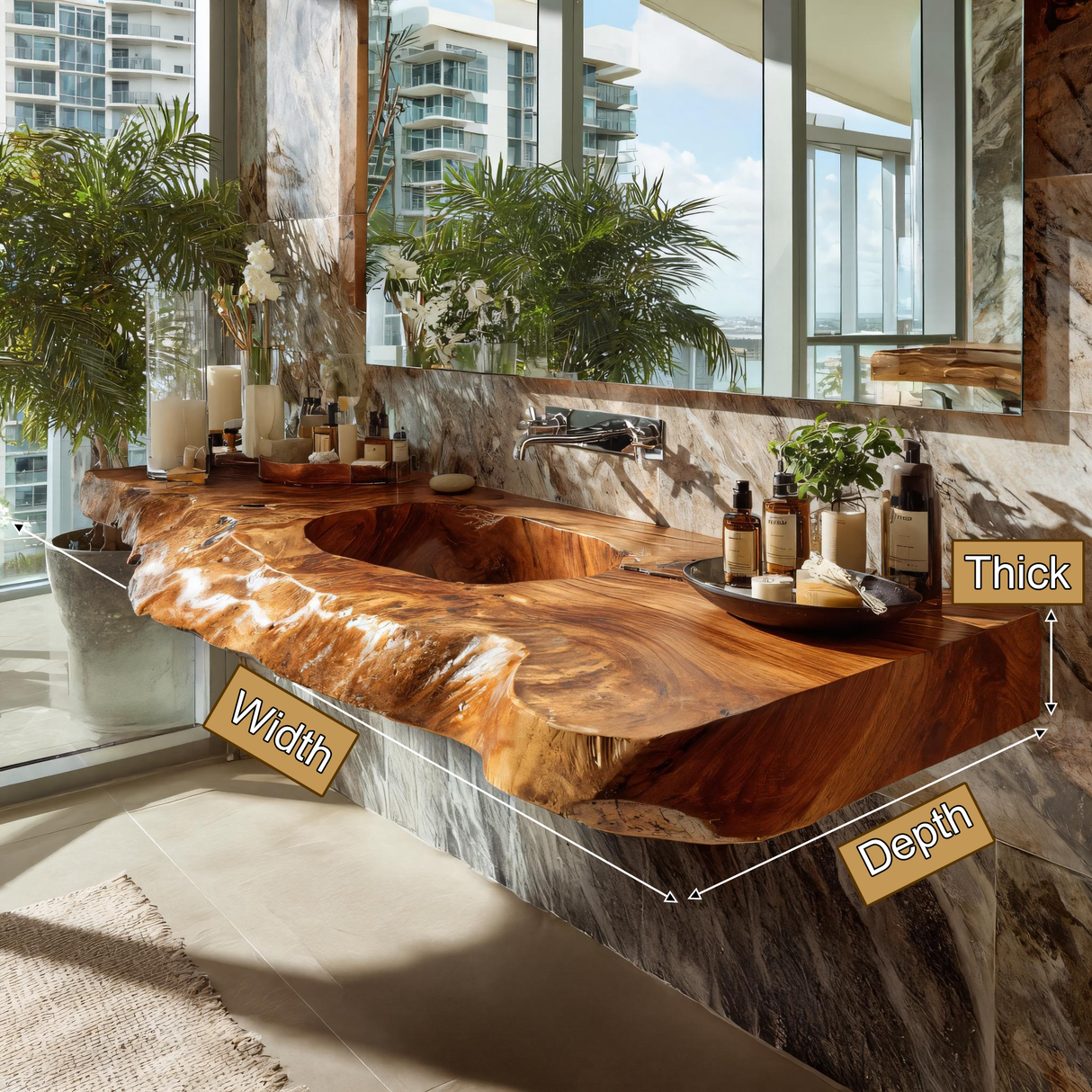 Kaelvyn Live Edge Solid Wood Floating Bathroom Vanity with Integrated Sink SPA254428 - Timberustic Floating Bathroom Vanity with Integrated Sink