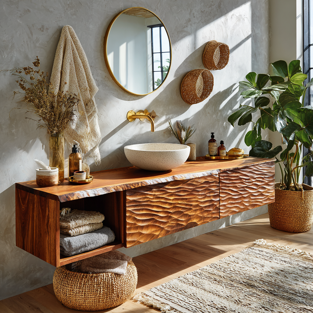 Kaevor Sculpted Solid Wood Floating Bathroom Vanity With Drawers - Timberustic Floating Bathroom Vanity With Drawers