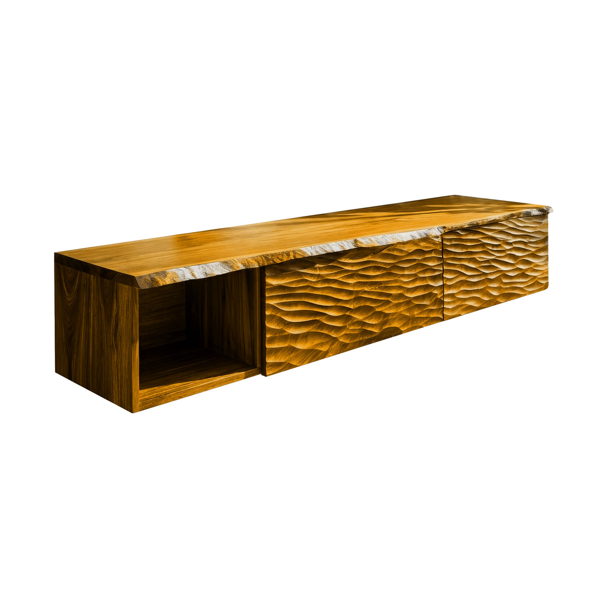 Kaevor Sculpted Solid Wood Floating Bathroom Vanity With Drawers Teak - Timberustic Floating Bathroom Vanity With Drawers