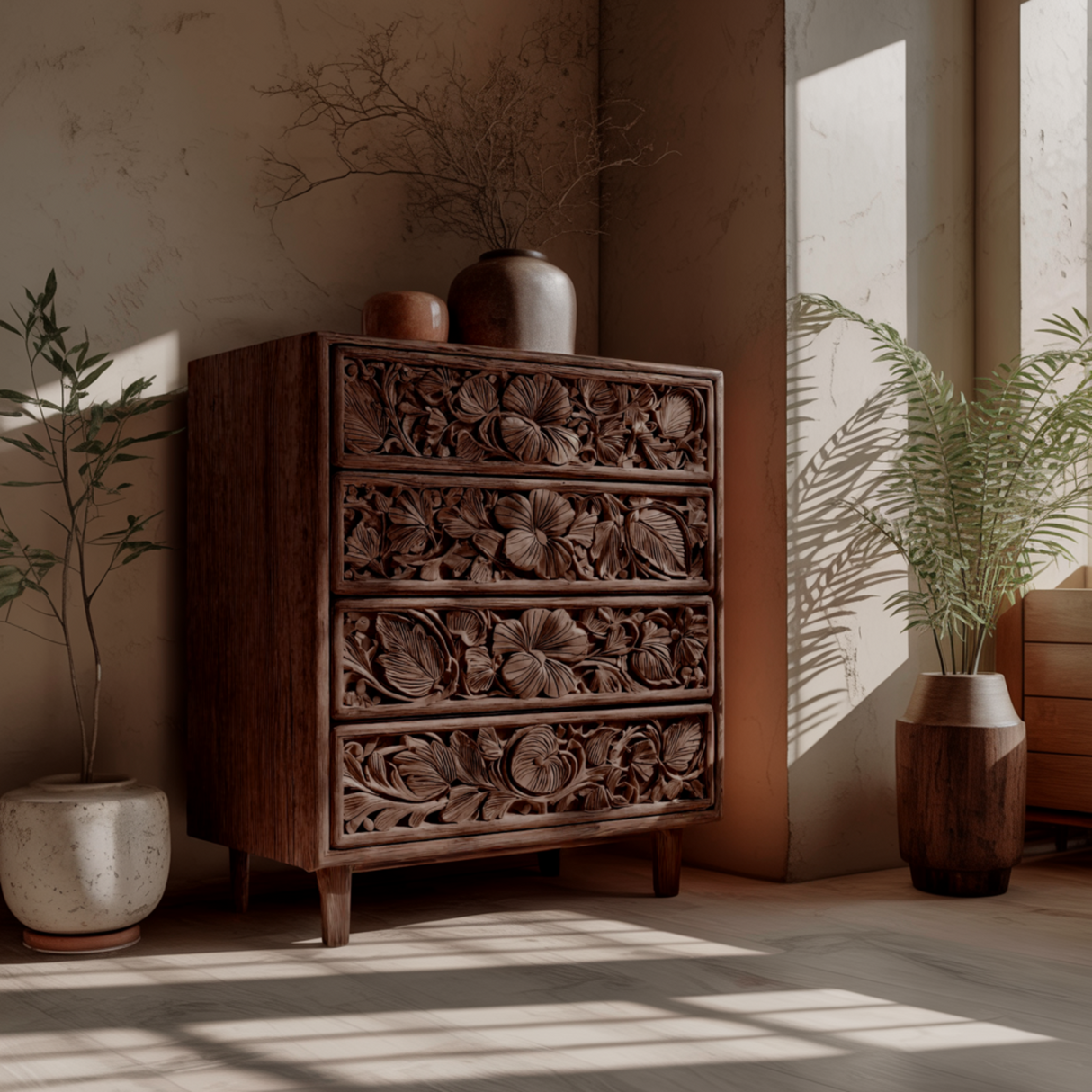 Kavana Hand-Carved Solid Wood Sideboard Cabinet