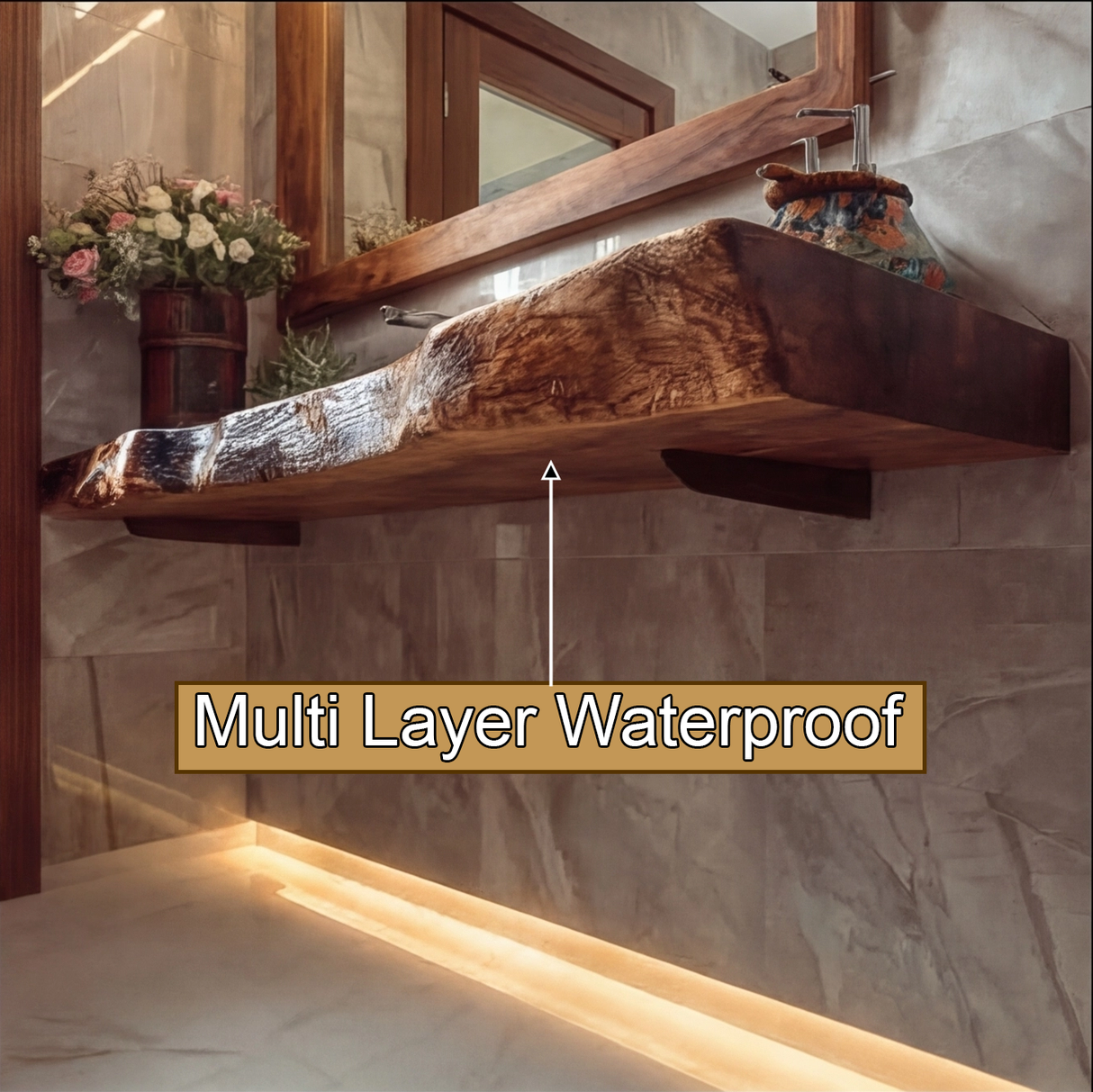 Kavero Handcrafted Live Edge Solid Wood Floating Bathroom Vanity with Integrated Sink SPA183672 - Timberustic Floating Bathroom Vanity with Integrated Sink