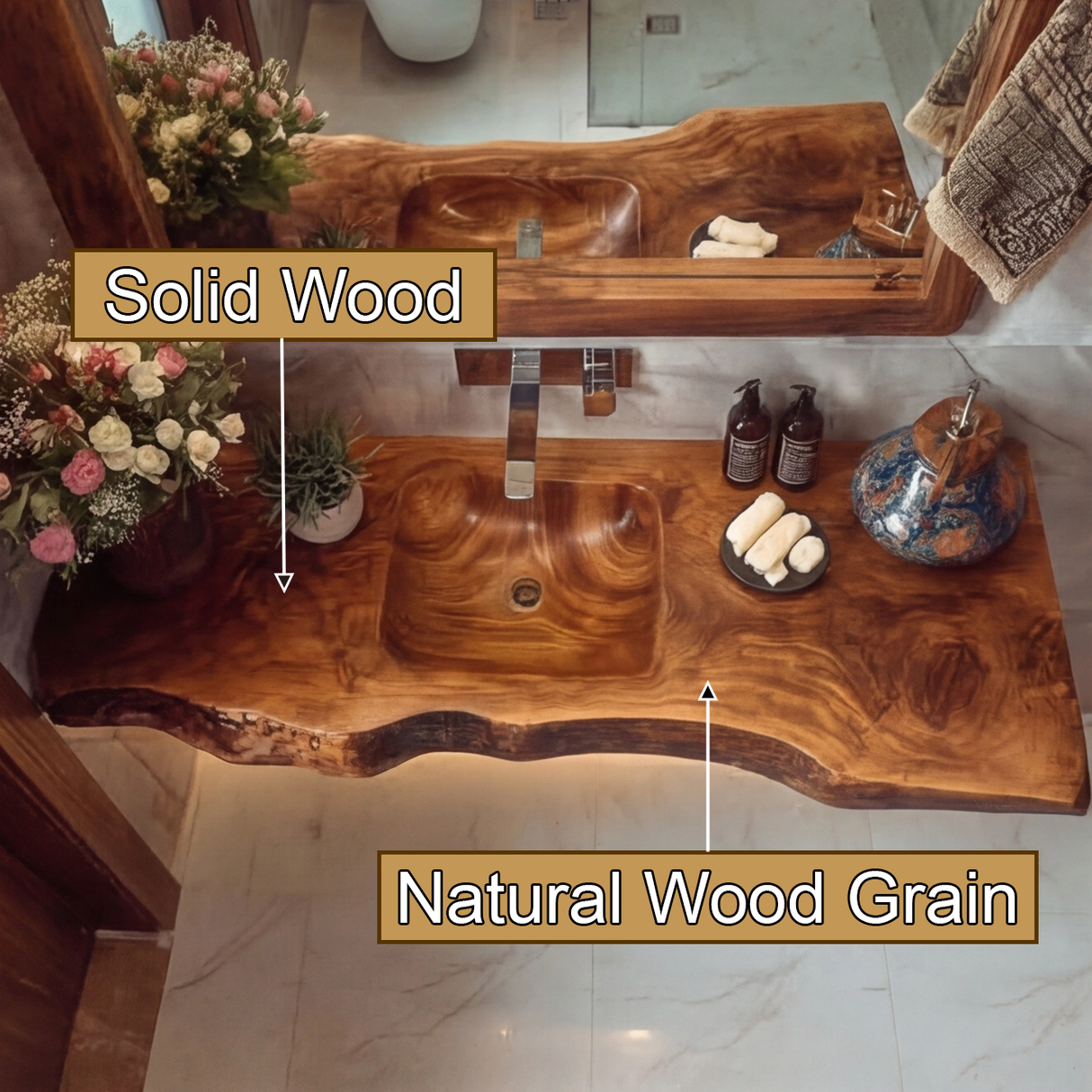 Kavero Handcrafted Live Edge Solid Wood Floating Bathroom Vanity with Integrated Sink SPA183672 - Timberustic Floating Bathroom Vanity with Integrated Sink