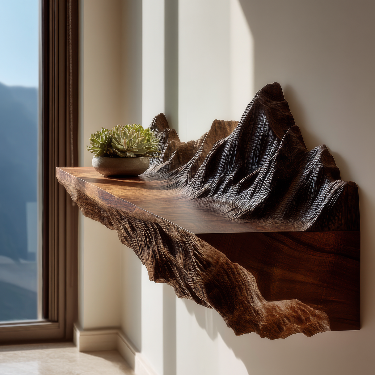 Kavren Sculpted Solid Wood Mountain Floating Shelf SPA983982 - Timberustic Floating Shelf