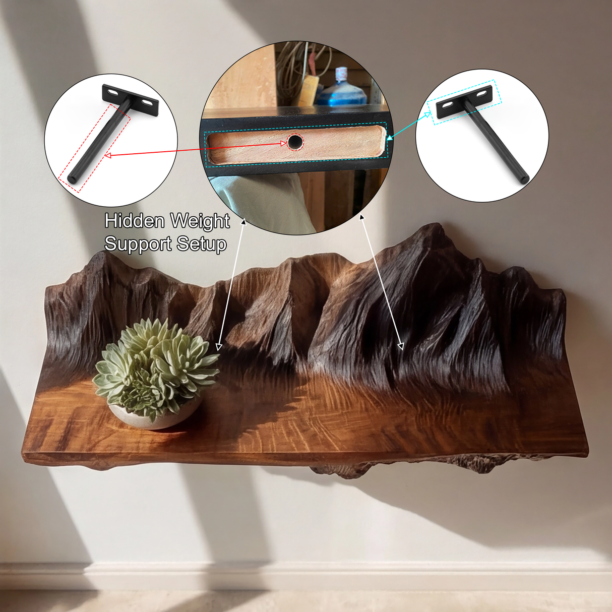 Kavren Sculpted Solid Wood Mountain Floating Shelf SPA983982 - Timberustic Floating Shelf