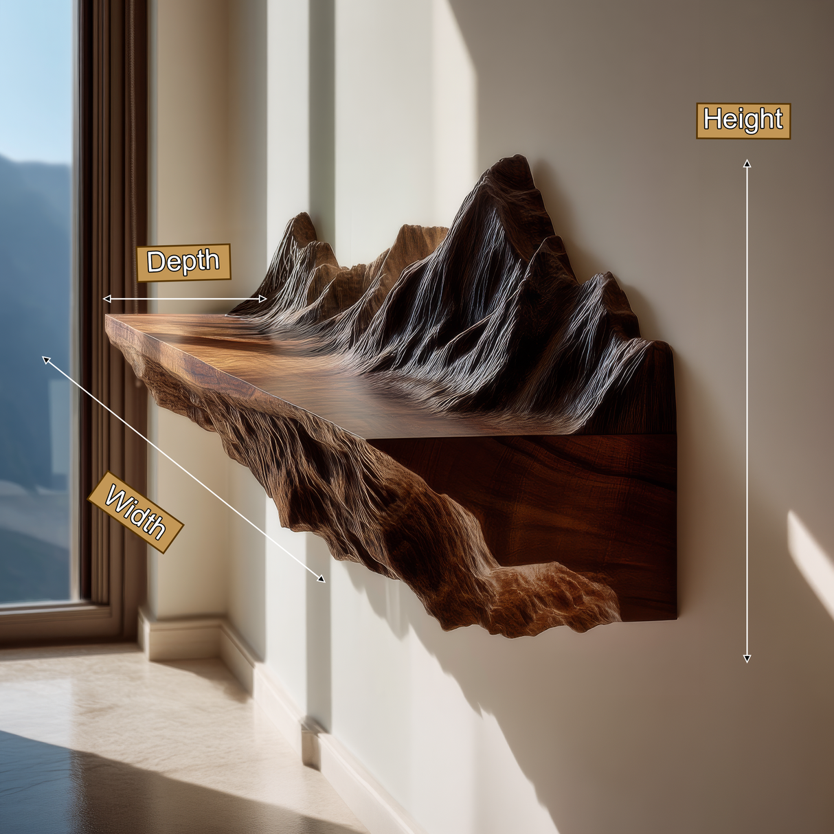 Kavren Sculpted Solid Wood Mountain Floating Shelf SPA983982 - Timberustic Floating Shelf