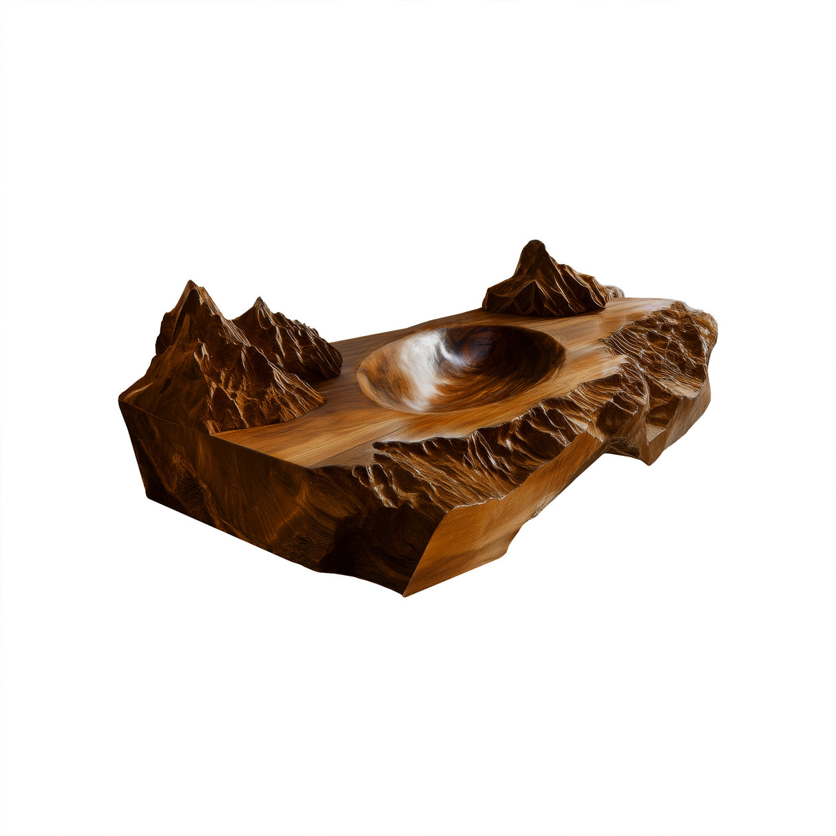 Kavros Sculptural Carved Solid Wood Floating Bathroom Vanity with Integrated Sink Brown - Timberustic Floating Bathroom Vanity with Integrated Sink