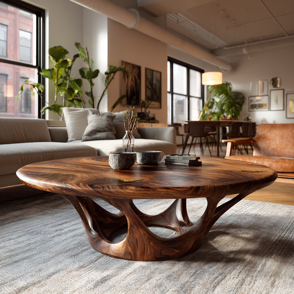 Kavryn Sculpted Solid Wood Round Coffee Table